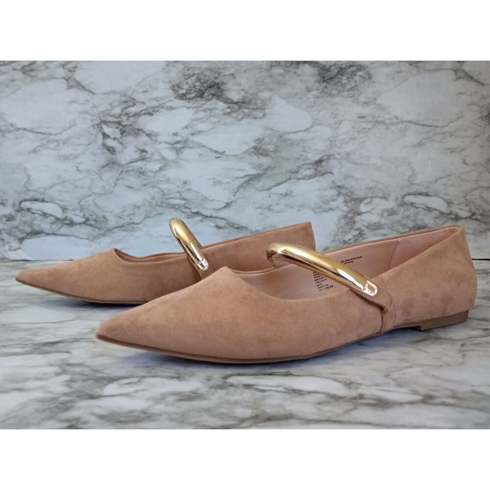 A New Day Faux Suede Pointed Toe Flat with Gold Bar Detail Size 8
